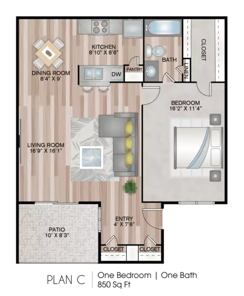 3 Corners East 1 Bed floor plan, 850 sqft