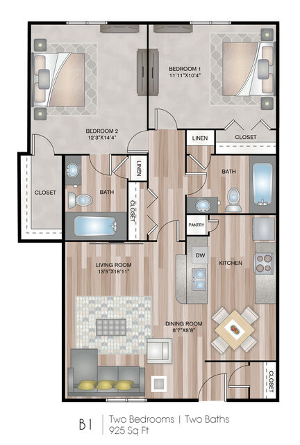3 Corners West 2 Beds floor plan, 925 sqft