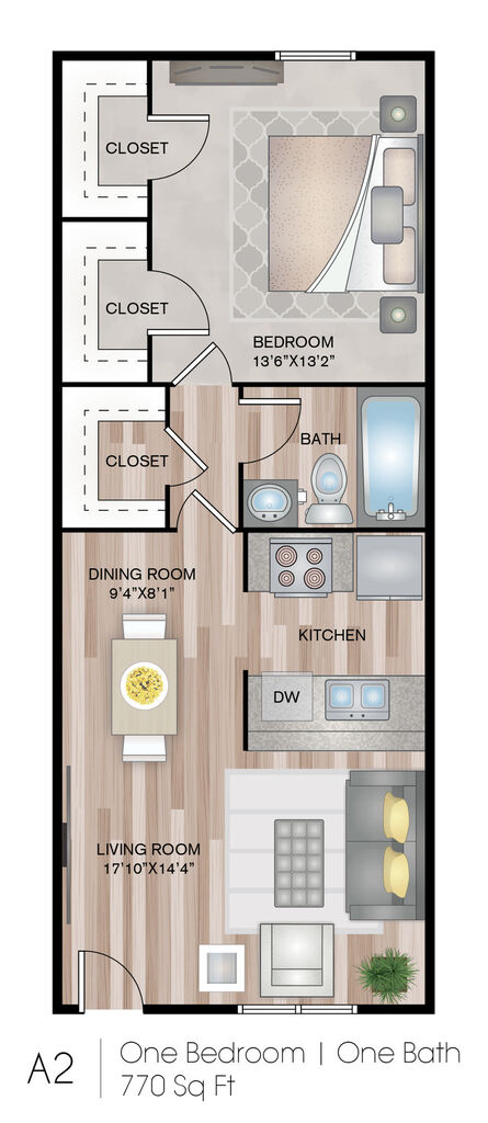 3 Corners West 1 Bed floor plan, 770 sqft