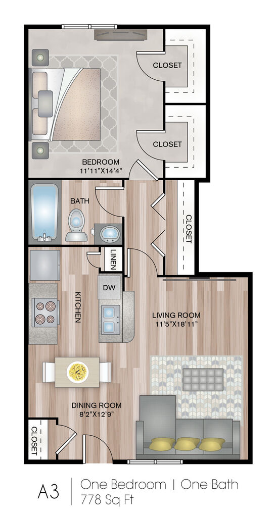 3 Corners West 1 Bed floor plan, 778 sqft