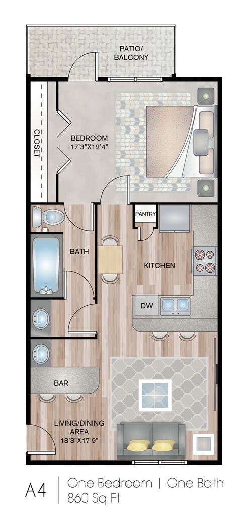 3 Corners West 1 Bed floor plan, 860 sqft