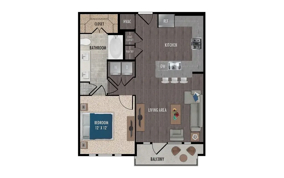1414 Texas Downtown 1 Bed floor plan, 766 sqft