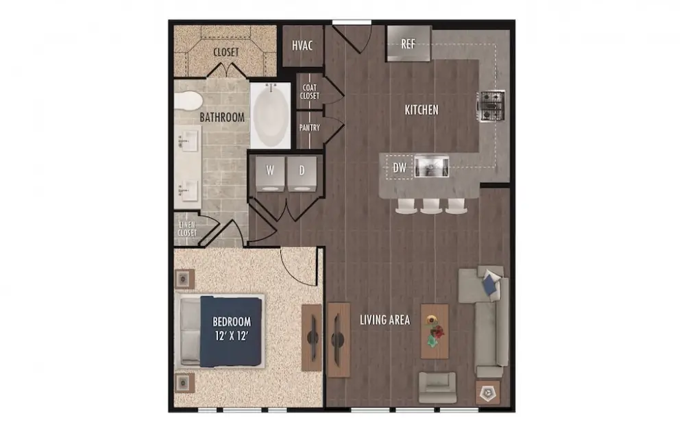 1414 Texas Downtown 1 Bed floor plan, 803 sqft
