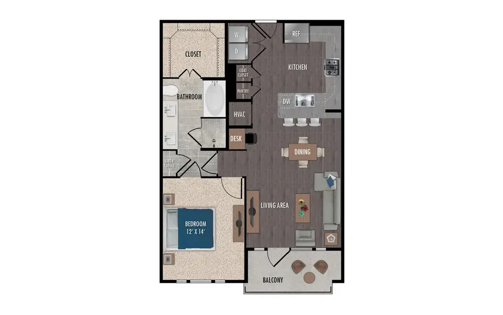 1414 Texas Downtown 1 Bed floor plan, 879 sqft