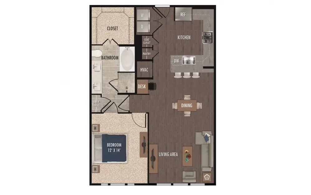 1414 Texas Downtown 1 Bed floor plan, 940 sqft