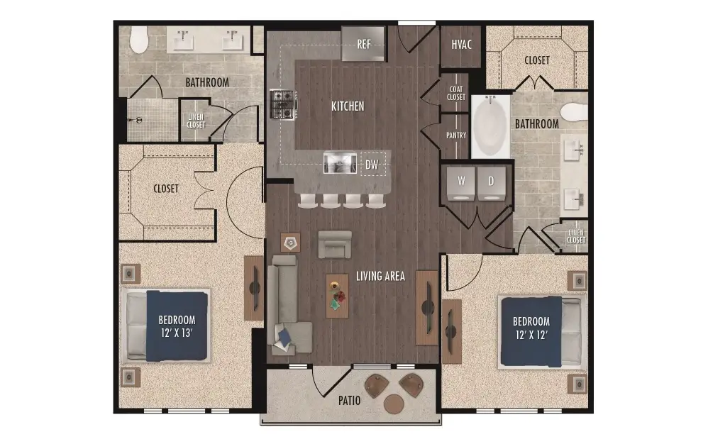 1414 Texas Downtown 2 Beds floor plan, 1126 sqft