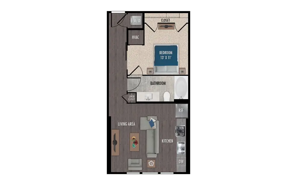 1414 Texas Downtown Studio floor plan, 627 sqft