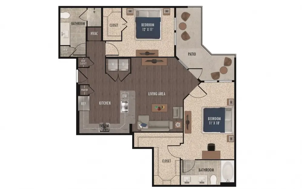 1414 Texas Downtown 2 Beds floor plan, 1159 sqft