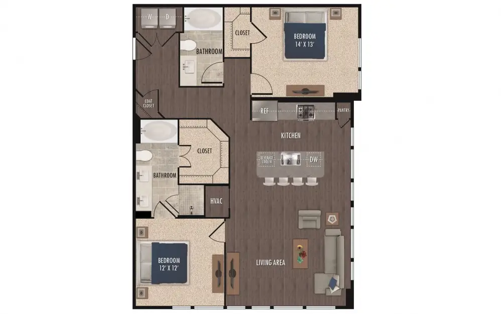 1414 Texas Downtown 2 Beds floor plan, 1234 sqft