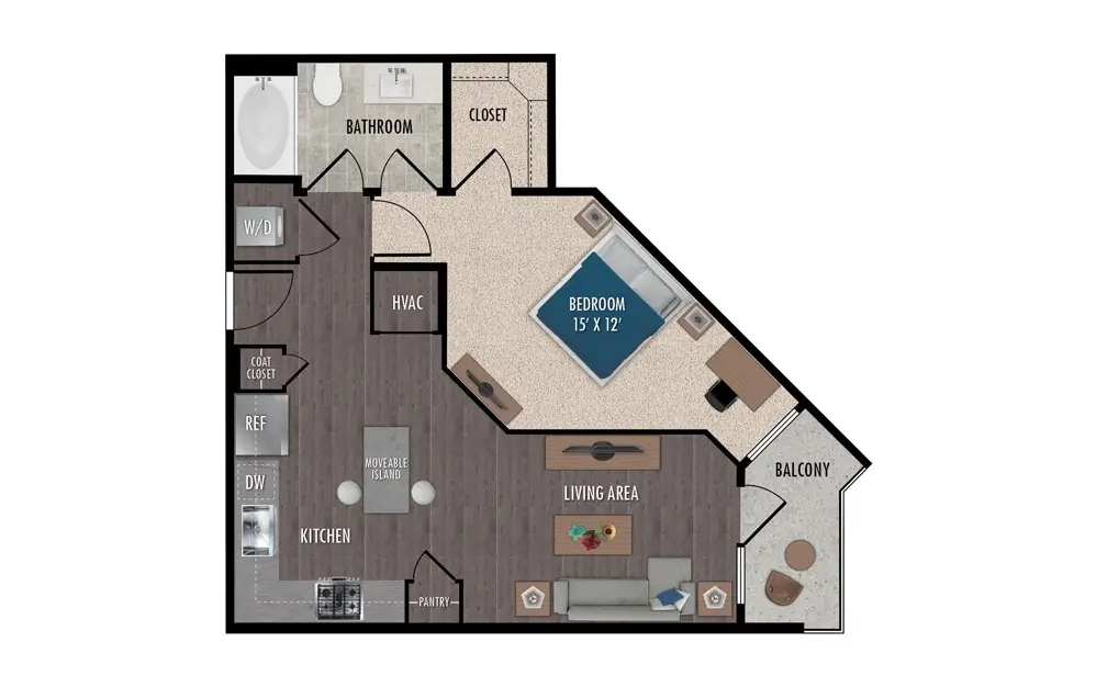 1414 Texas Downtown 1 Bed floor plan, 707 sqft