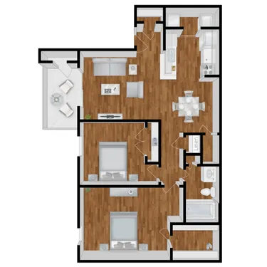 333 Holly Apartments 2 Beds floor plan, 731 sqft
