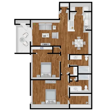 333 Holly Apartments 2 Beds floor plan, 924 sqft