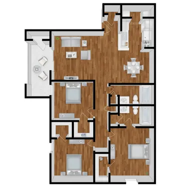 333 Holly Apartments 3 Beds floor plan, 1068 sqft