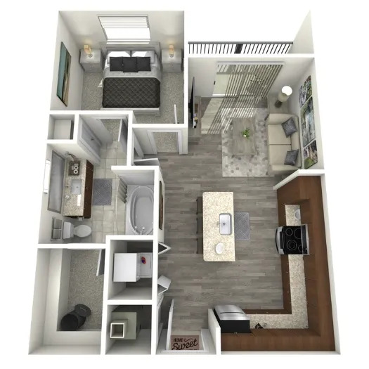 1711 Caroline Apartments 1 Bed floor plan, 809 sqft