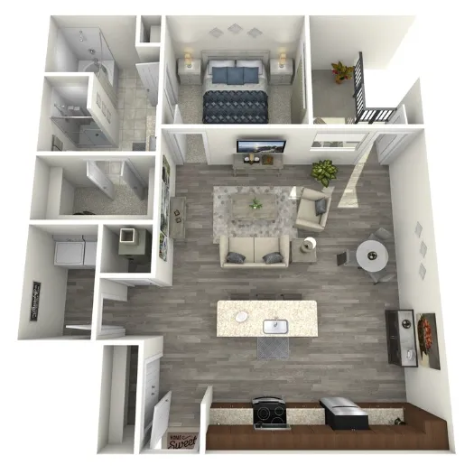 1711 Caroline Apartments 1 Bed floor plan, 960 sqft