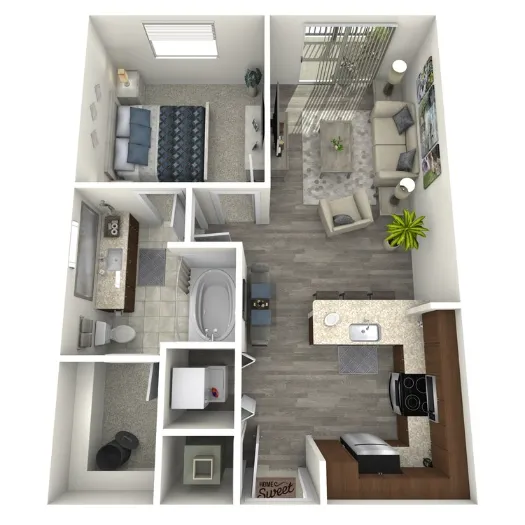 1711 Caroline Apartments 1 Bed floor plan, 744 sqft