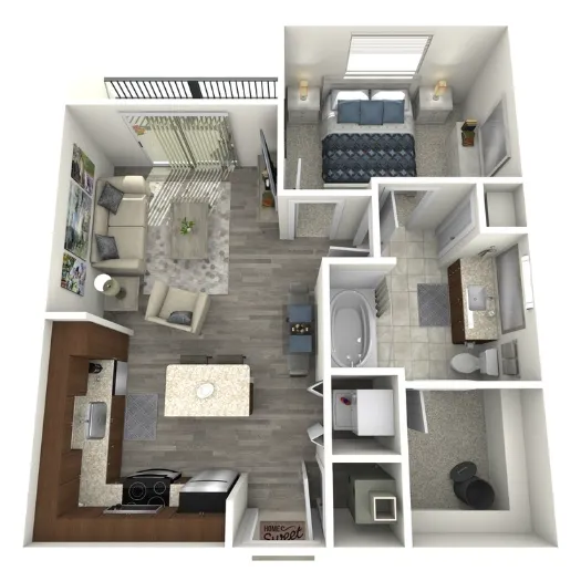 1711 Caroline Apartments 1 Bed floor plan, 860 sqft
