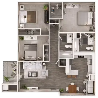 8181 Med Center Apartments 3 Beds floor plan, 1107 sqft