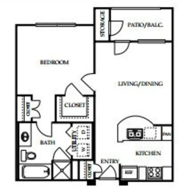 4001 Midtown 1 Bed floor plan, 624 sqft