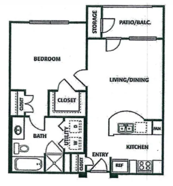 4001 Midtown 1 Bed floor plan, 600 sqft