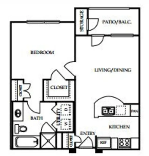 4001 Midtown 1 Bed floor plan, 641 sqft