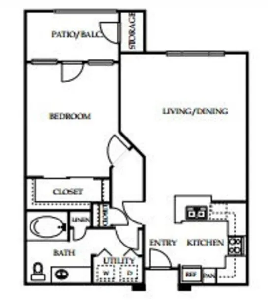 4001 Midtown 1 Bed floor plan, 735 sqft