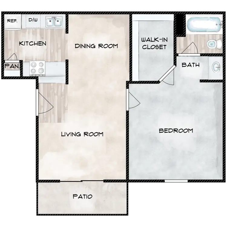 Willow Bend Apartments 1 Bed floor plan, 544 sqft