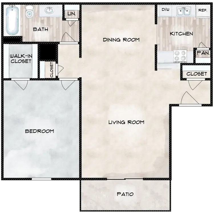 Willow Bend Apartments 1 Bed floor plan, 745 sqft