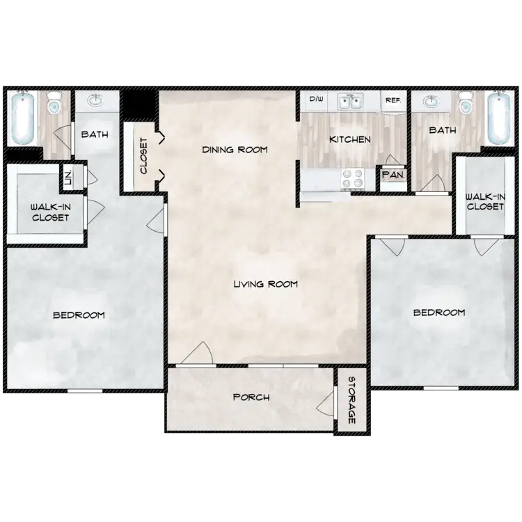 Willow Bend Apartments 2 Beds floor plan, 1018 sqft
