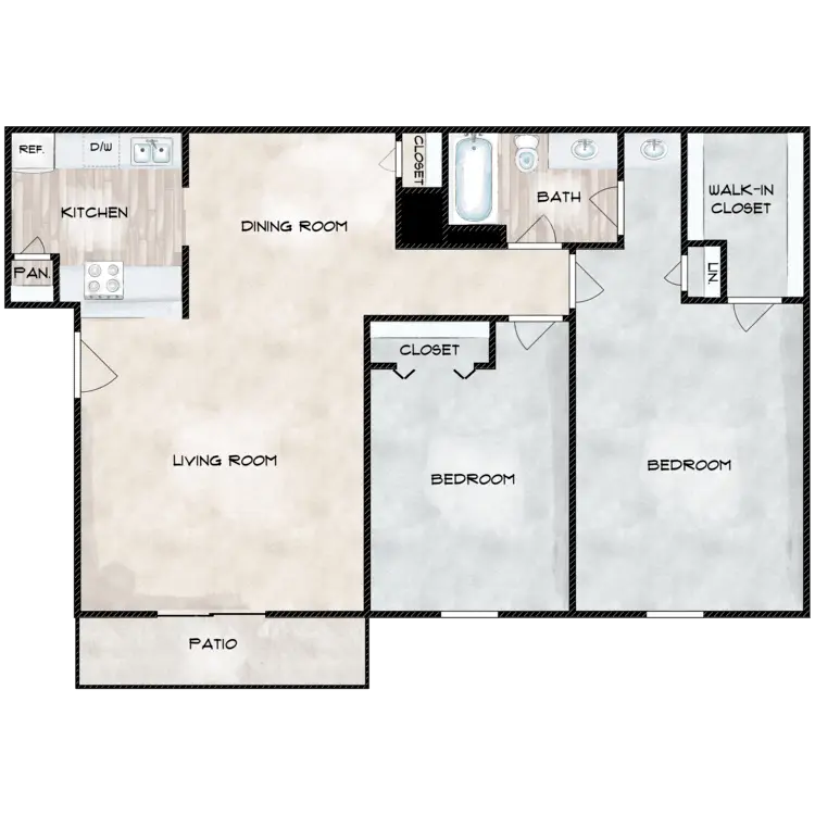 Willow Bend Apartments 2 Beds floor plan, 902 sqft