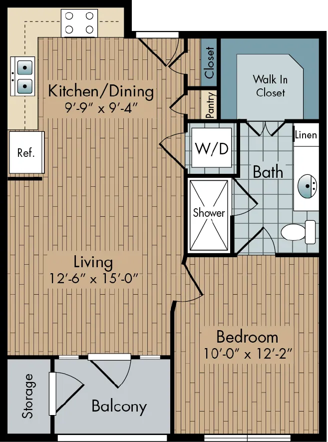 2111 Austin 1 Bed floor plan, 568 sqft