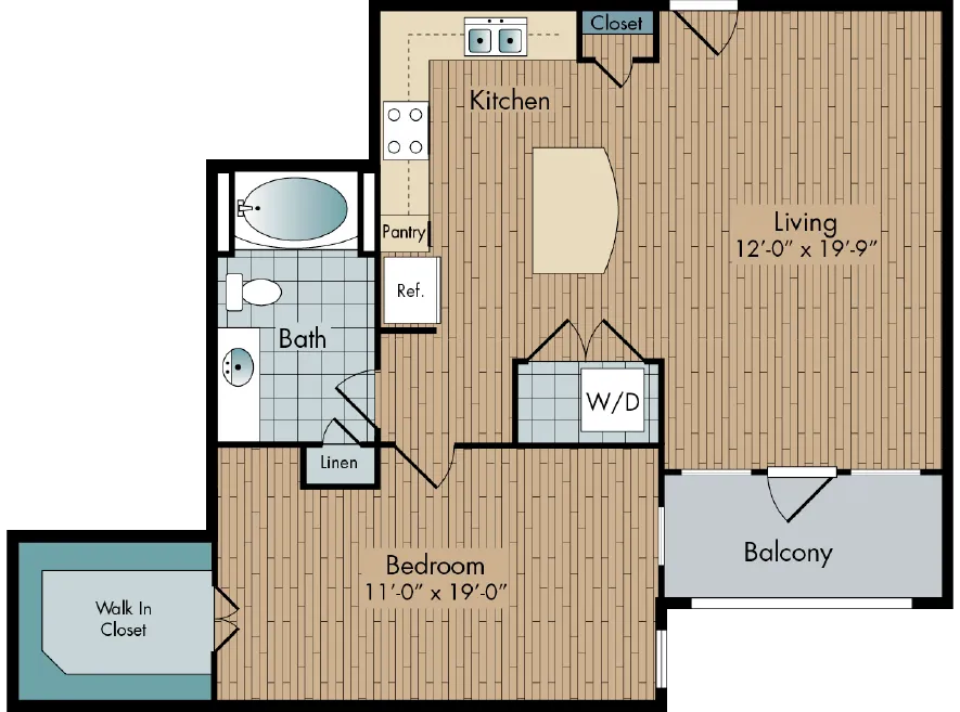 2111 Austin 1 Bed floor plan, 882 sqft