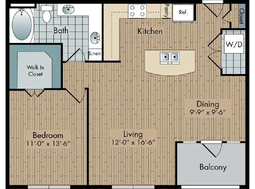 2111 Austin 1 Bed floor plan, 822 sqft