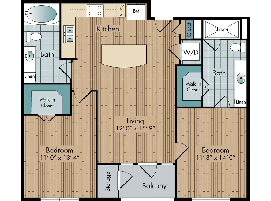 2111 Austin 2 Beds floor plan, 990 sqft