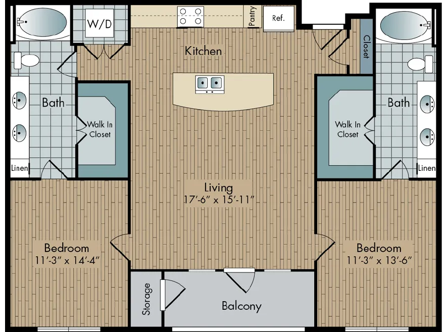 2111 Austin 2 Beds floor plan, 1156 sqft