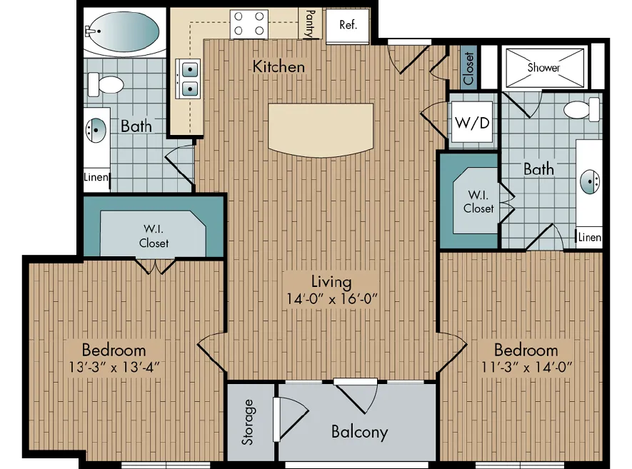 2111 Austin 2 Beds floor plan, 1036 sqft