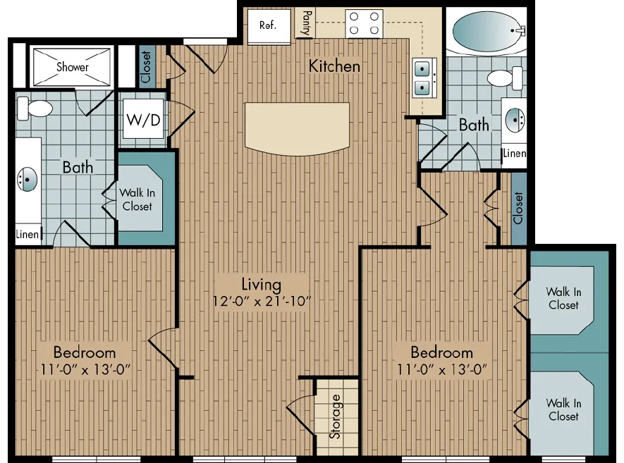 2111 Austin 2 Beds floor plan, 1134 sqft