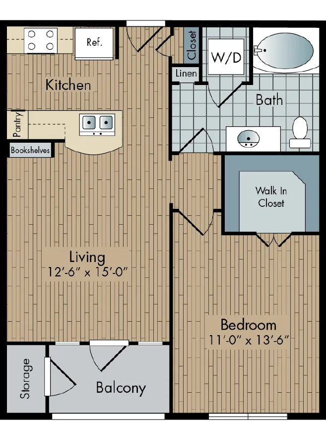 2111 Austin 1 Bed floor plan, 665 sqft