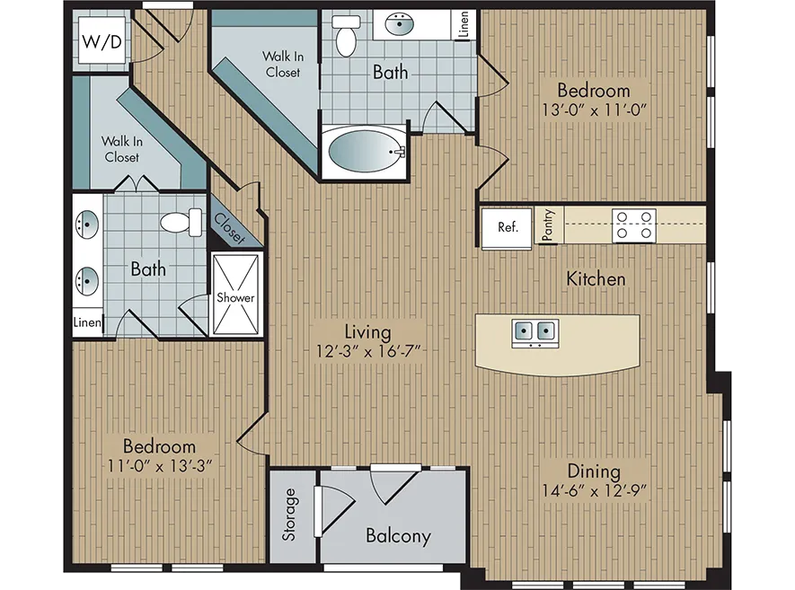 2111 Austin 2 Beds floor plan, 1186 sqft