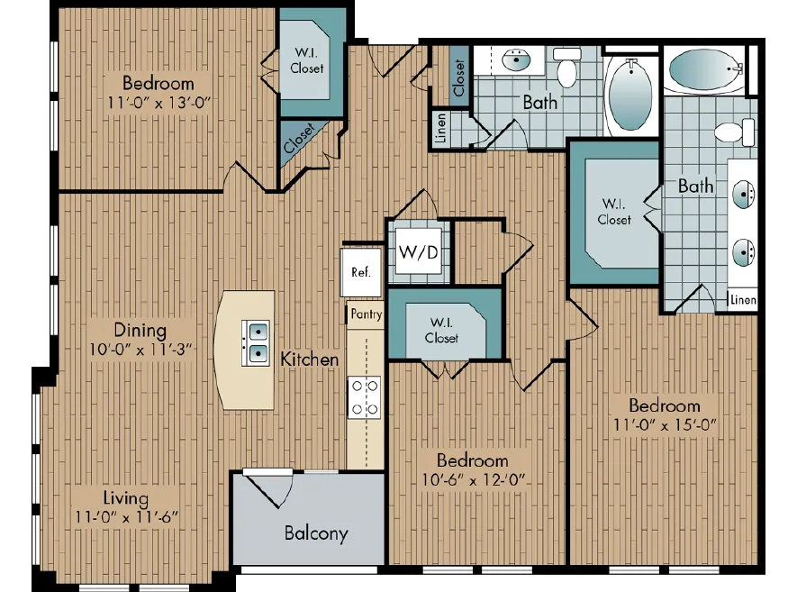 2111 Austin 3 Beds floor plan, 1340 sqft