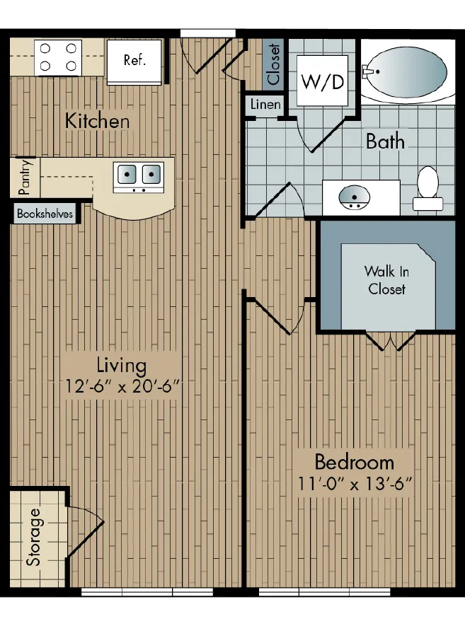 2111 Austin 1 Bed floor plan, 735 sqft