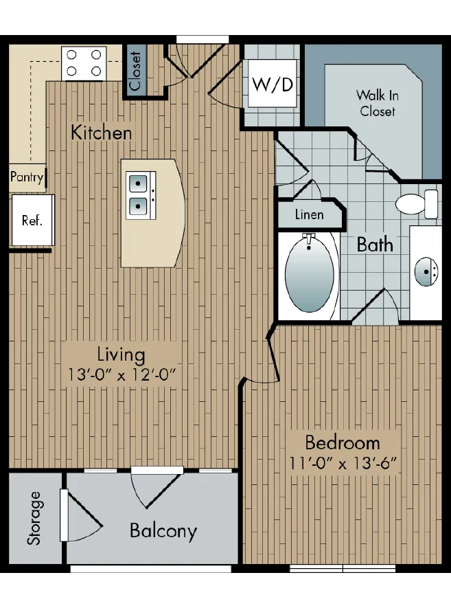 2111 Austin 1 Bed floor plan, 676 sqft