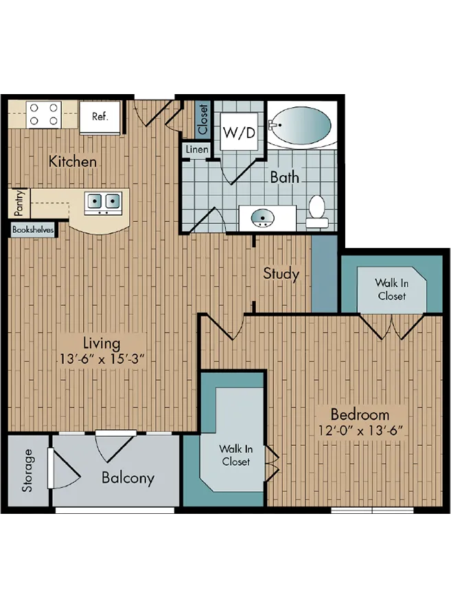 2111 Austin 1 Bed floor plan, 807 sqft