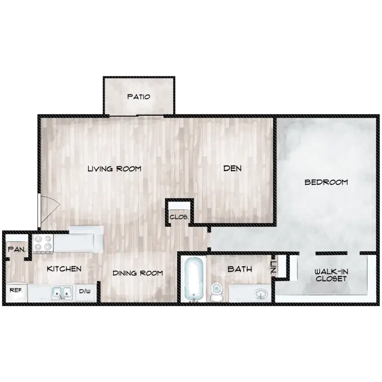 Arbor on Richmond 1 Bed floor plan, 825 sqft