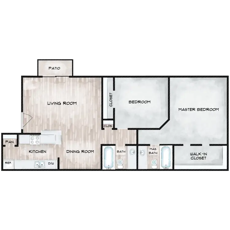 Arbor on Richmond 2 Beds floor plan, 975 sqft