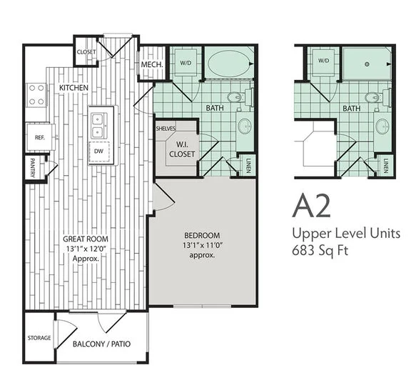 Broadstone Vintage Park 1 Bed floor plan, 683 sqft
