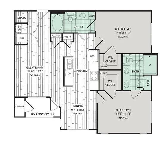 Broadstone Vintage Park 2 Beds floor plan, 1109 sqft