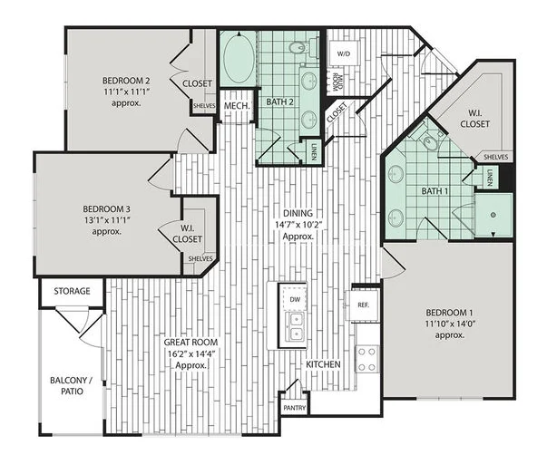 Broadstone Vintage Park 3 Beds floor plan, 1425 sqft