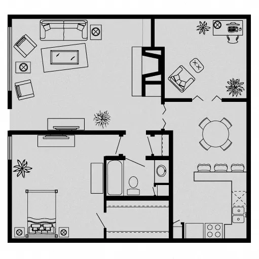 Woodlake on the Bayou Houston 1 Bed floor plan, 981 sqft