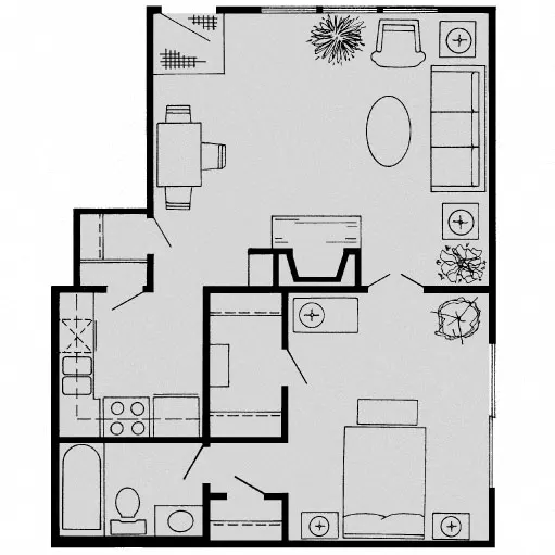 Woodlake on the Bayou Houston 1 Bed floor plan, 724 sqft